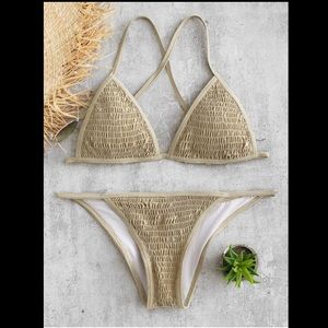Smocked Cross Strap Bikini Set